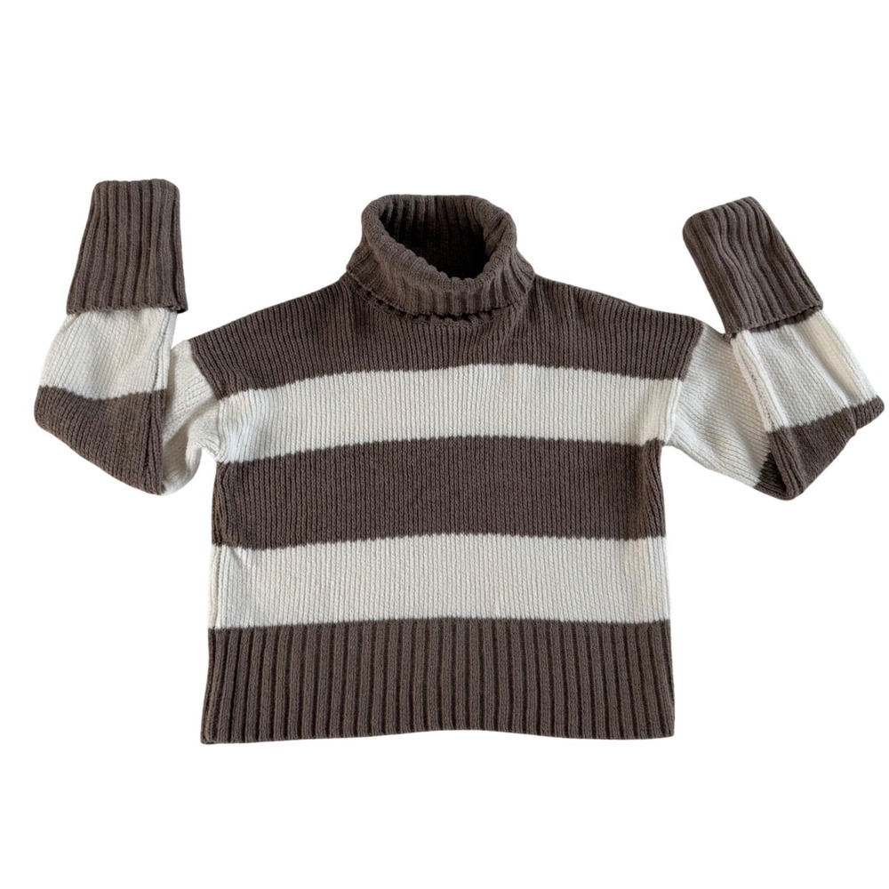 Pink Rose Women Brown Ivory Striped Turtleneck Chunky Knit Sweater XS 3S26129‎